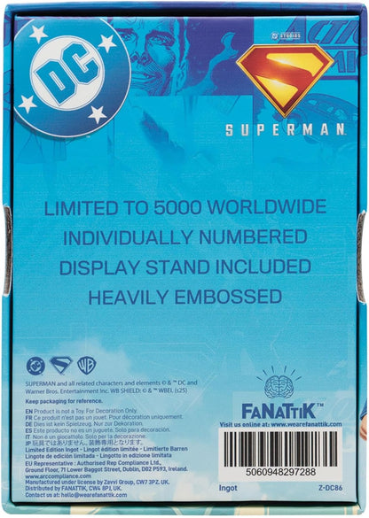 FaNaTtik Superman 2025 Last Son of Krypton Ingot | Limited Edition 5,000 Numbered Collectible | Officially Licensed 89x59mm