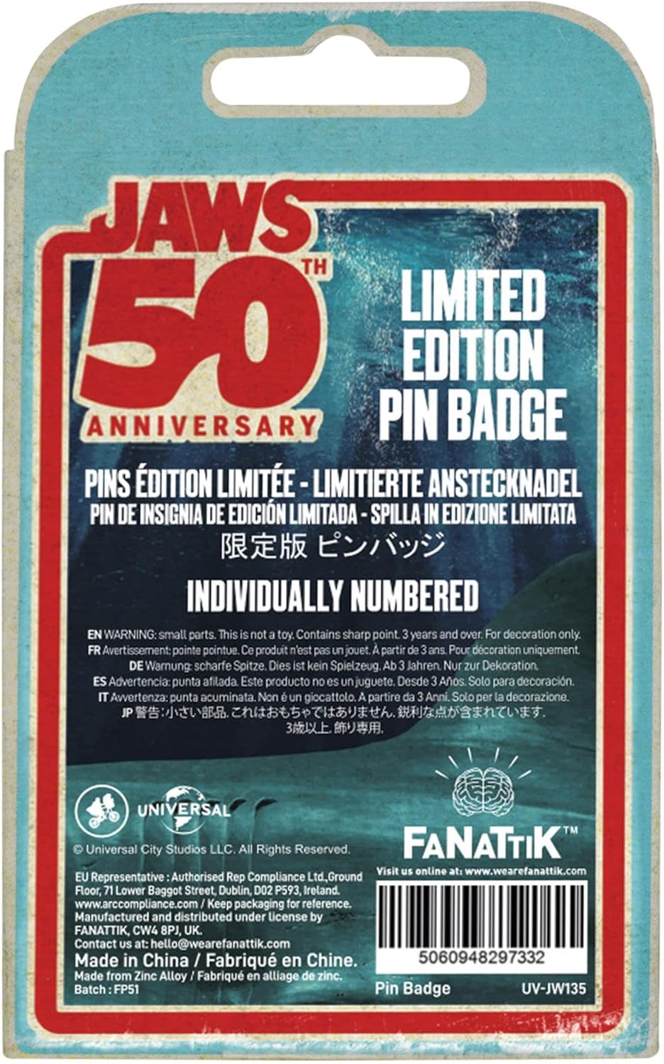 Jaws Limited Edition 50th Anniversary Ship in Bottle Enamel Pin Badge