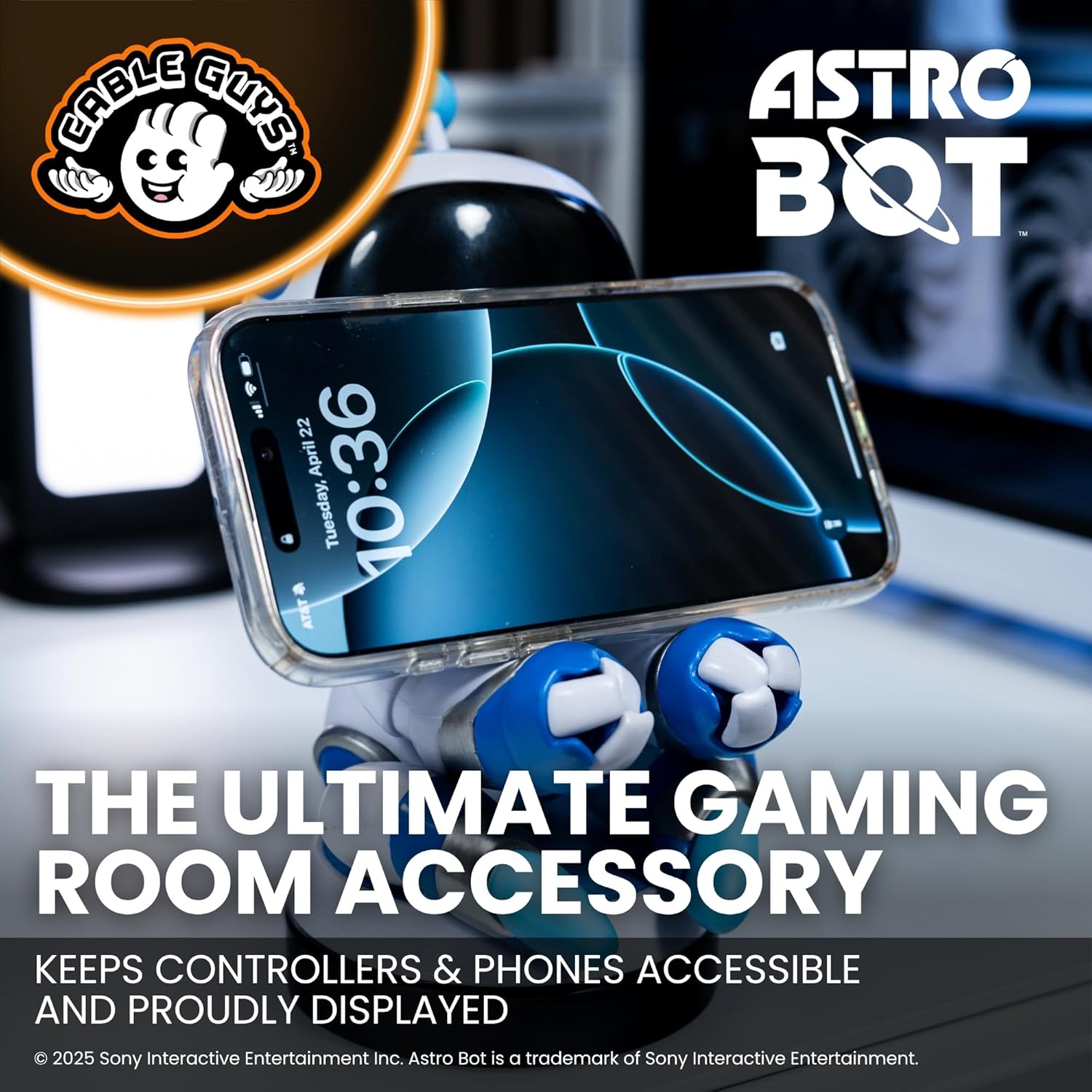 Cableguys Astro Bot Controller Holder & Phone Stand - Gaming Accessories for Room and Desk Setup, Holder Compatible with Xbox, PlayStation & Most Standard Game Controllers