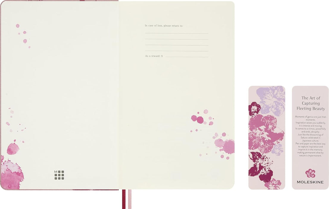Moleskine 18 Monate Sakura Wochen Notizkalender limitierte Ausgabe 2025/2026, L/A5, 1 Wo = 1 Seite, rechts linierte Seite, fester Einband