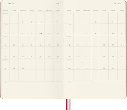 Moleskine 18 Monate Sakura Wochen Notizkalender limitierte Ausgabe 2025/2026, L/A5, 1 Wo = 1 Seite, rechts linierte Seite, fester Einband