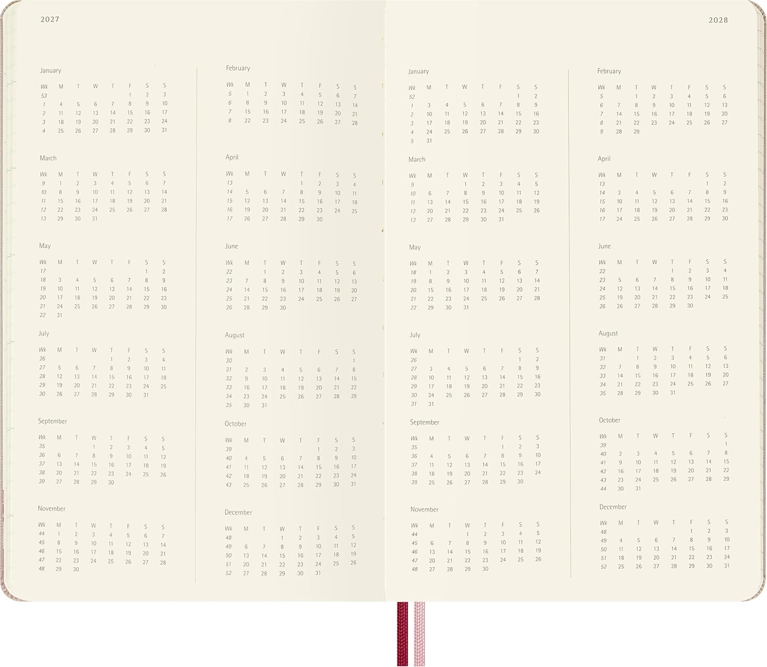 Moleskine 18 Monate Sakura Wochen Notizkalender limitierte Ausgabe 2025/2026, L/A5, 1 Wo = 1 Seite, rechts linierte Seite, fester Einband
