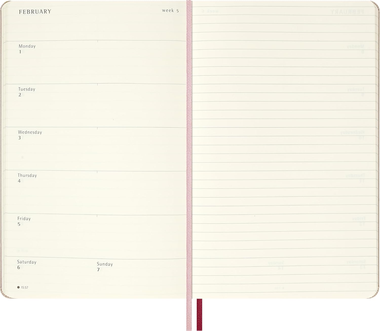 Moleskine 18 Monate Sakura Wochen Notizkalender limitierte Ausgabe 2025/2026, L/A5, 1 Wo = 1 Seite, rechts linierte Seite, fester Einband