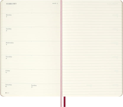 Moleskine 18 Monate Sakura Wochen Notizkalender limitierte Ausgabe 2025/2026, L/A5, 1 Wo = 1 Seite, rechts linierte Seite, fester Einband