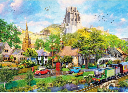 Gibsons Below Corfe Castle 1000 Piece Jigsaw Puzzle for Adults – Steam Train Scene by Dominic Davison – Scenic Dorset Countryside Artwork – Premium Sustainable Puzzle Made in the UK/EU