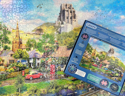 Gibsons Below Corfe Castle 1000 Piece Jigsaw Puzzle for Adults – Steam Train Scene by Dominic Davison – Scenic Dorset Countryside Artwork – Premium Sustainable Puzzle Made in the UK/EU