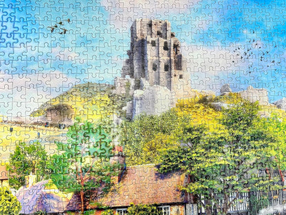 Gibsons Below Corfe Castle 1000 Piece Jigsaw Puzzle for Adults – Steam Train Scene by Dominic Davison – Scenic Dorset Countryside Artwork – Premium Sustainable Puzzle Made in the UK/EU