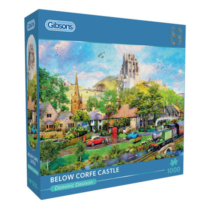 Gibsons Below Corfe Castle 1000 Piece Jigsaw Puzzle for Adults – Steam Train Scene by Dominic Davison – Scenic Dorset Countryside Artwork – Premium Sustainable Puzzle Made in the UK/EU