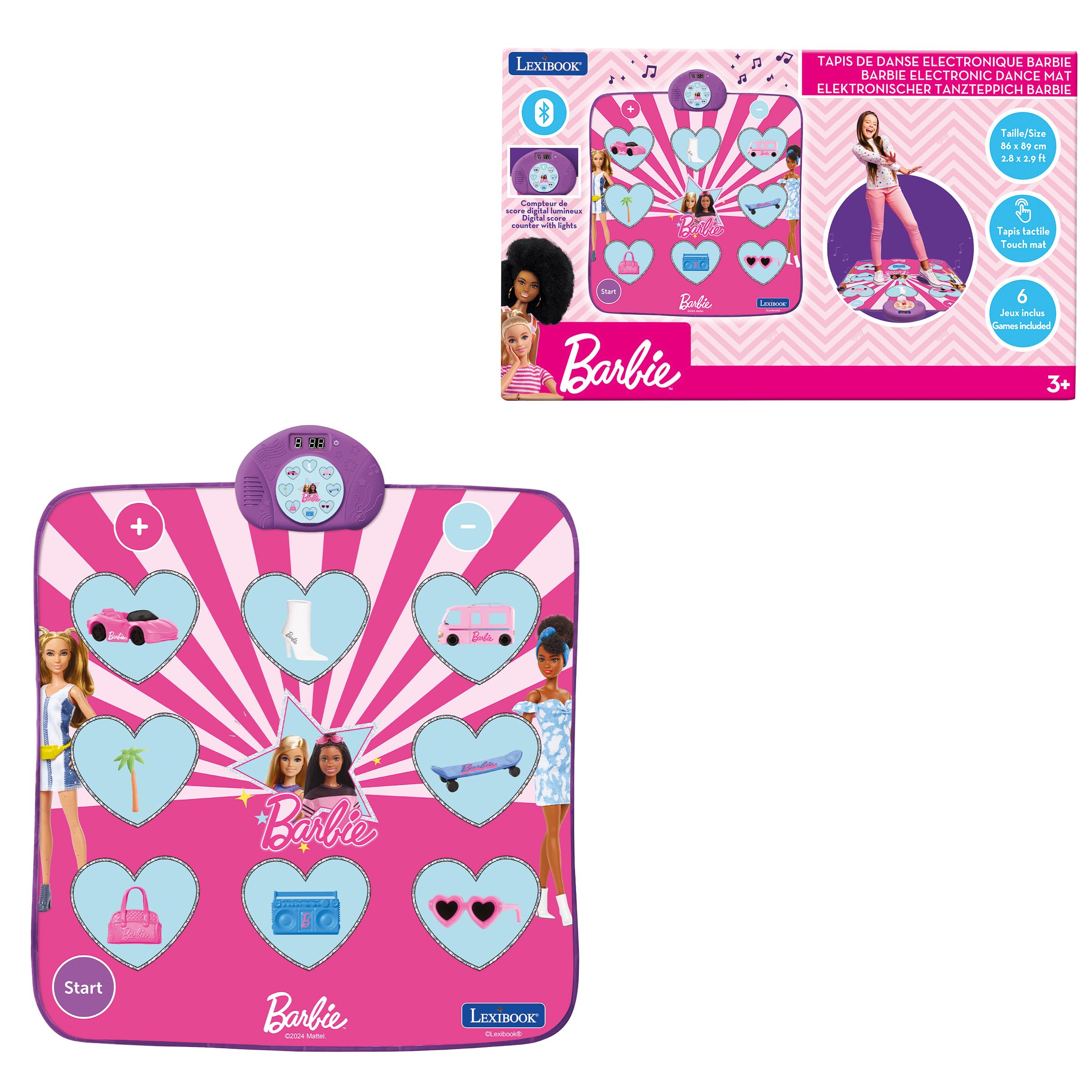 Lexibook, Mattel Barbie, Barbie elektronisch dansmat, Bluetooth en verlicht met 6 spelmodi, Roze, DM10BB