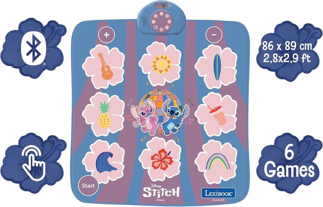 Lexibook, Disney Stitch, elektronische dansmat Stitch, Bluetooth en verlicht met 6 spelmodi, Roze, DM10D