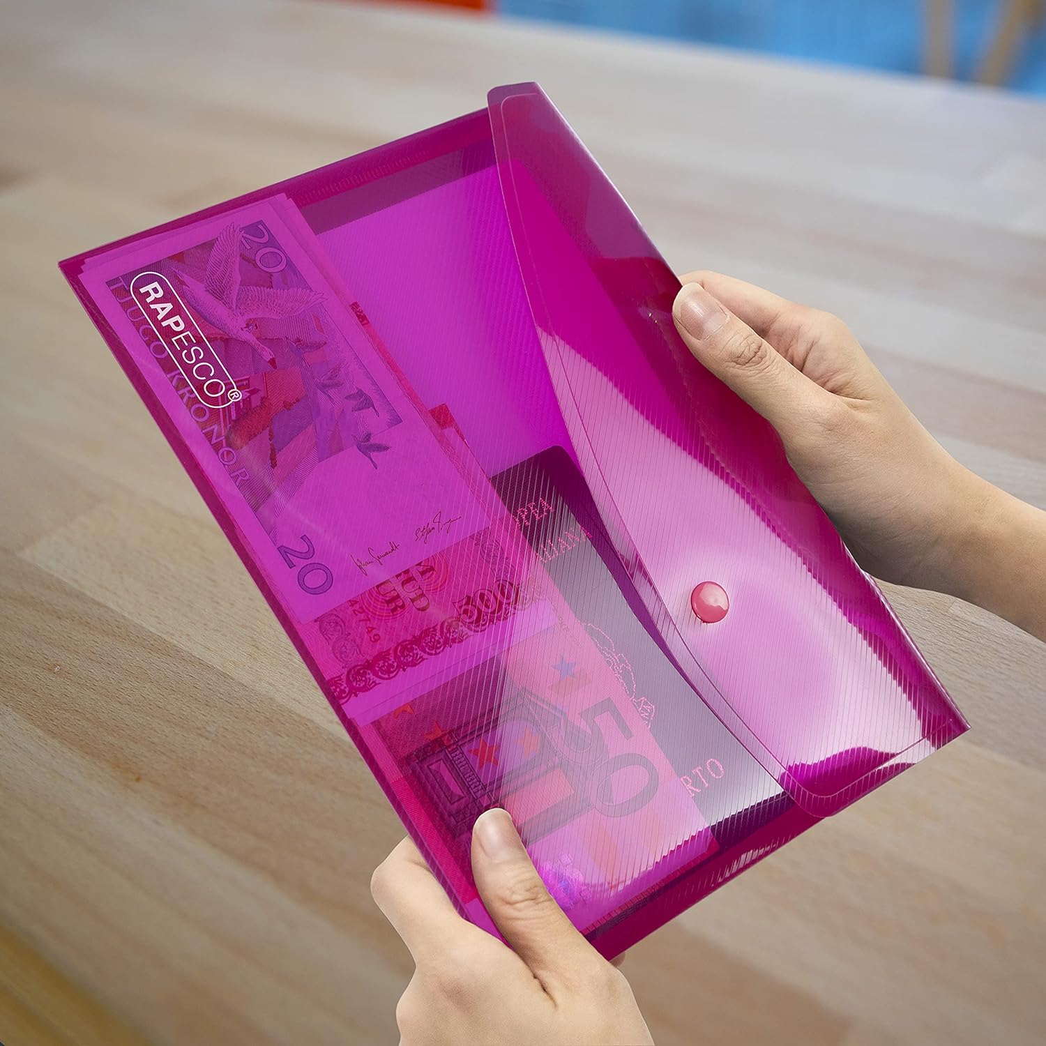 Rapesco 0689 Popper Wallets, A5, Assorted Transparent Colours