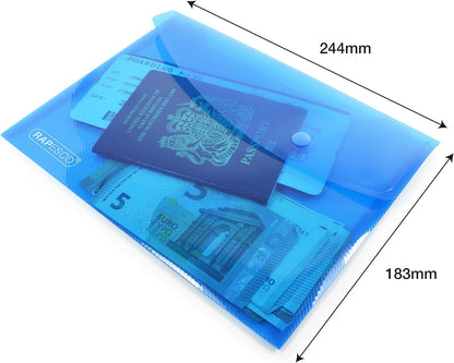 Rapesco 0689 Popper Wallets, A5, Assorted Transparent Colours