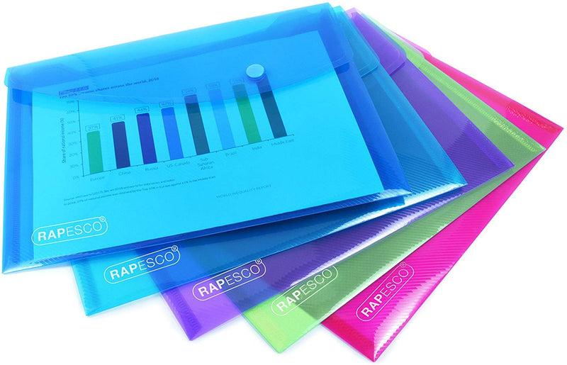 Rapesco 0689 Popper Wallets, A5, Assorted Transparent Colours