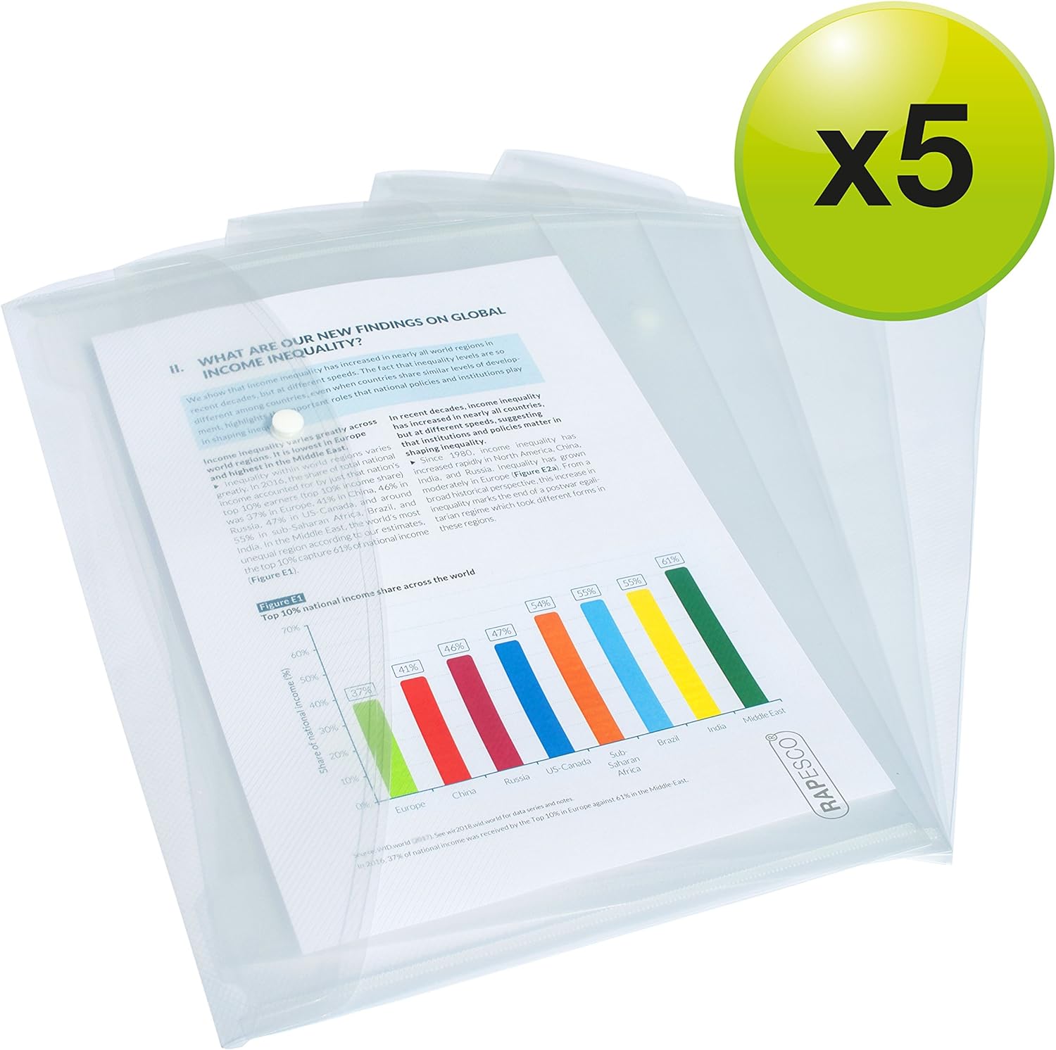 Rapesco 0695 Popper Wallets, A4+ / Foolscap, Clear Transparent