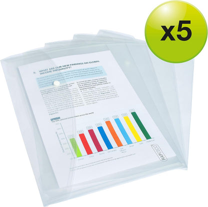 Rapesco 0695 Popper Wallets, A4+ / Foolscap, Clear Transparent