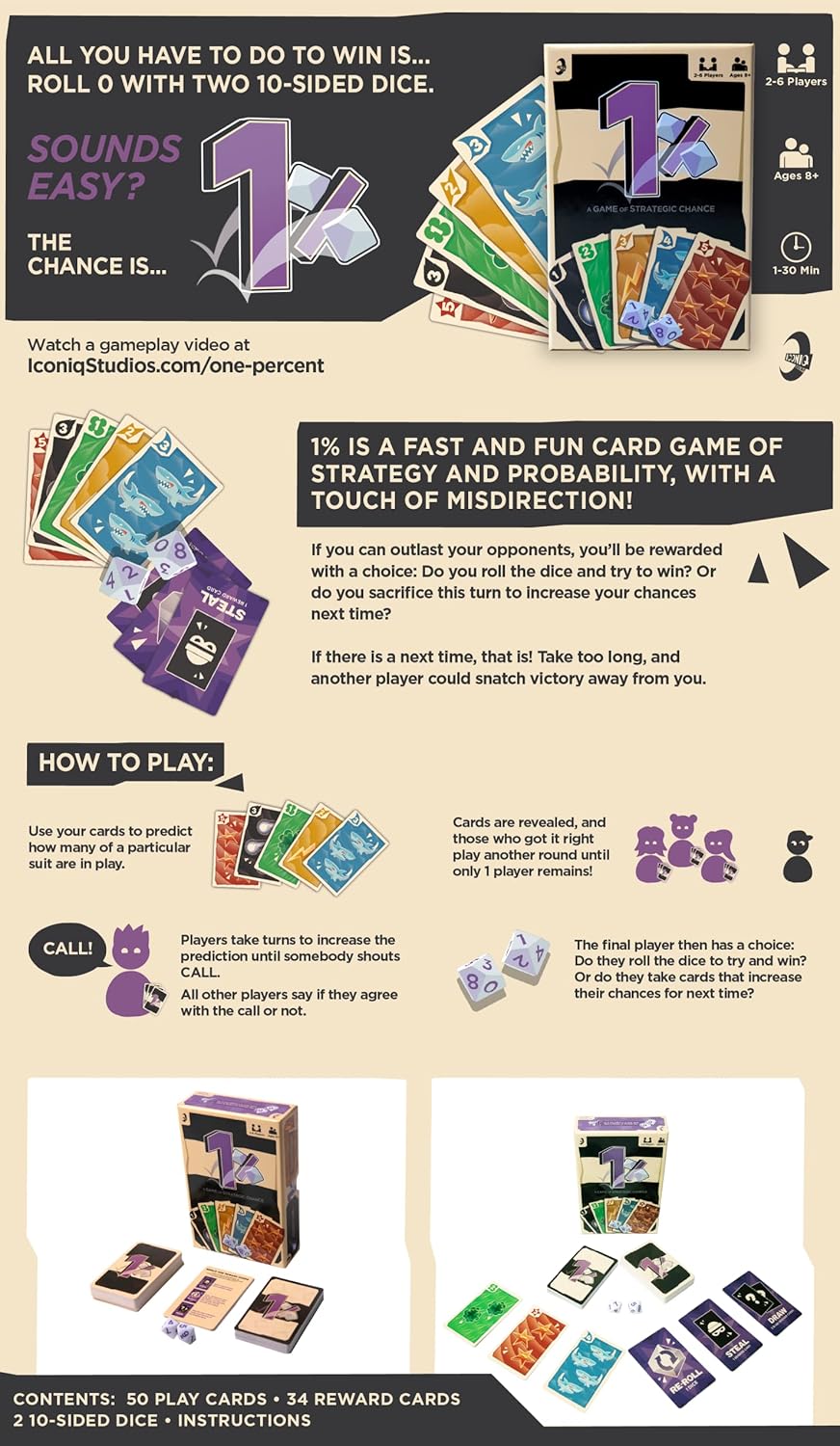 1% - One Percent - A Game Of Strategic Chance - Family-friendly & All ages - Party games - card games - 2 decks and 2 dice - fun fast