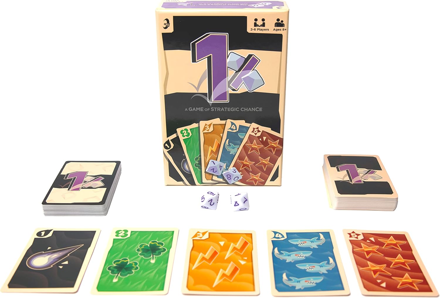 1% - One Percent - A Game Of Strategic Chance - Family-friendly & All ages - Party games - card games - 2 decks and 2 dice - fun fast