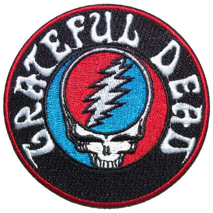 Grateful Dead Steal Your Face Woven Logo Iron On Patch (One Size) (Black/White)