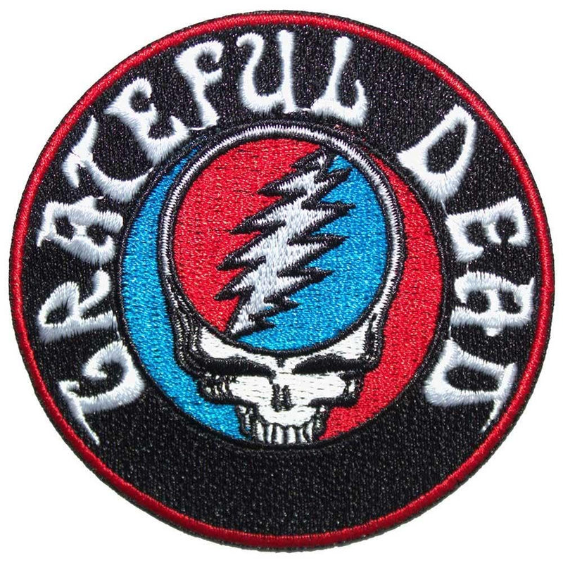 Grateful Dead Steal Your Face Woven Logo Iron On Patch (One Size) (Black/White)