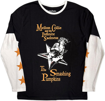Layered Long Sleeve T-Shirt # Large Unisex Black, White # Infinite Sadness