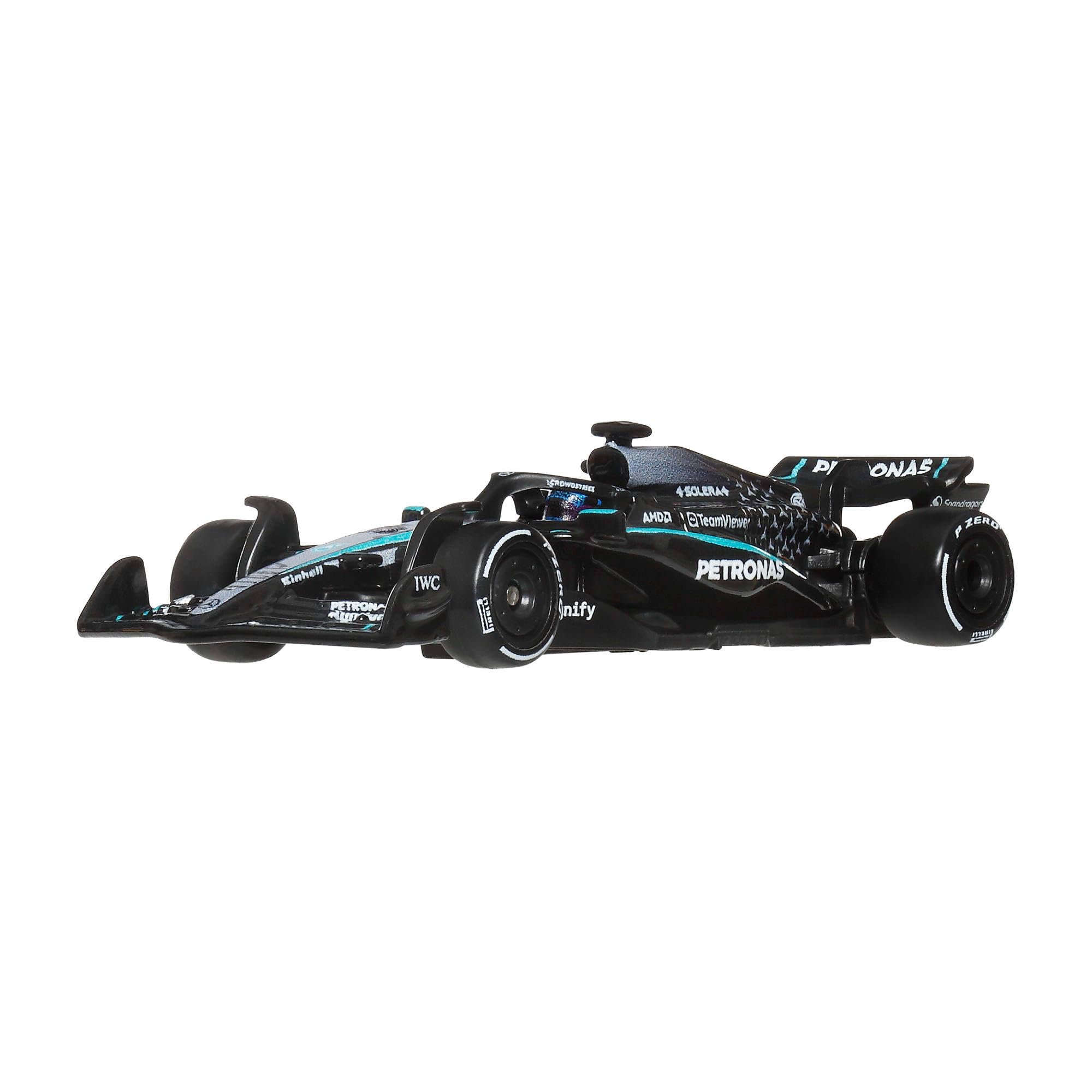 Hot Wheels Premium Formel 1 Mercedes-Benz – George Russell #63 Die-Cast-Spielzeugauto im Maßstab 1:64 Sammelspielzeug-Rennauto mit Real Riders-Reifen sowie Metall-Karosserie und -Fahrgestell, JKD80