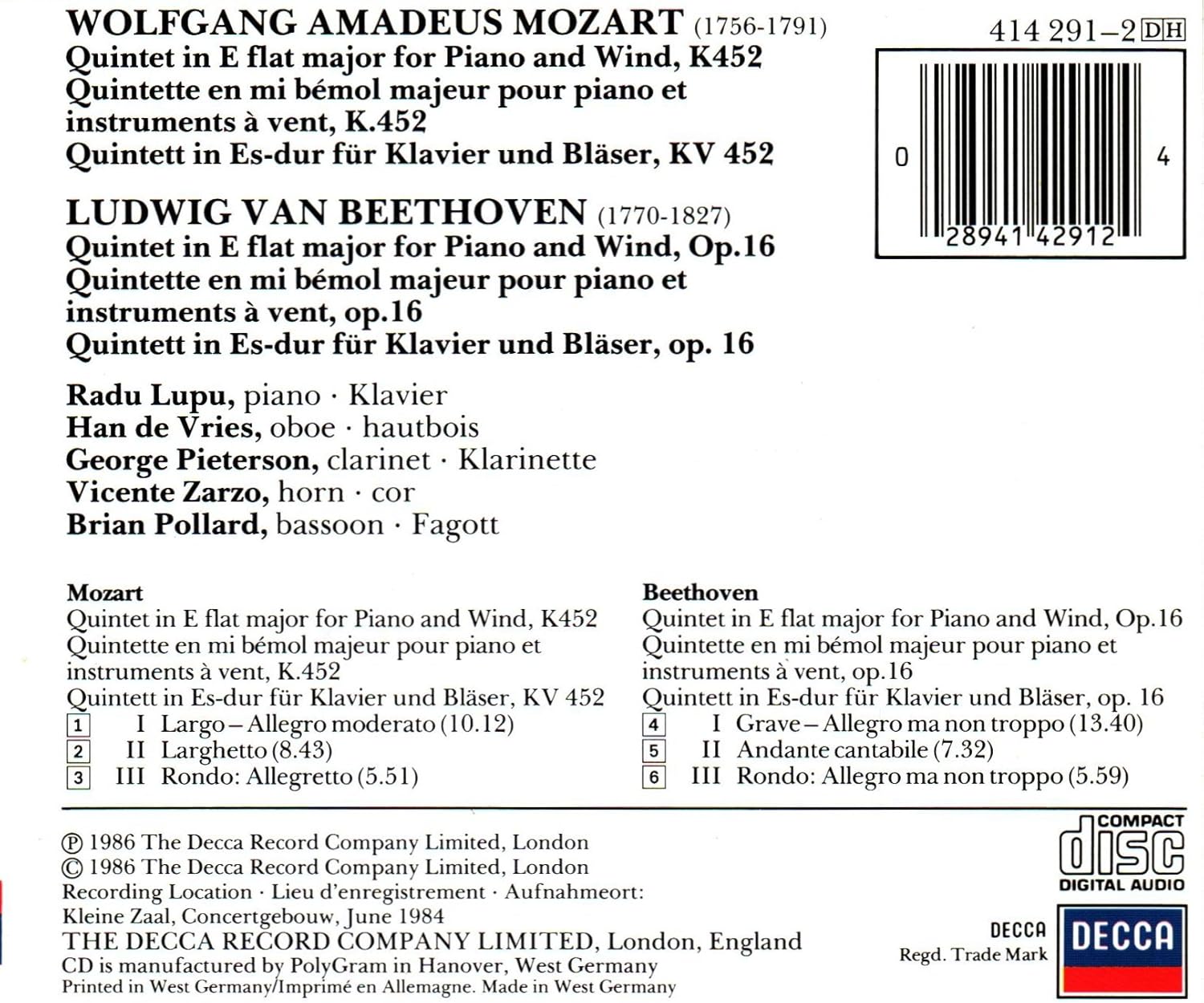 Mozart & Beethoven - Piano Quintets