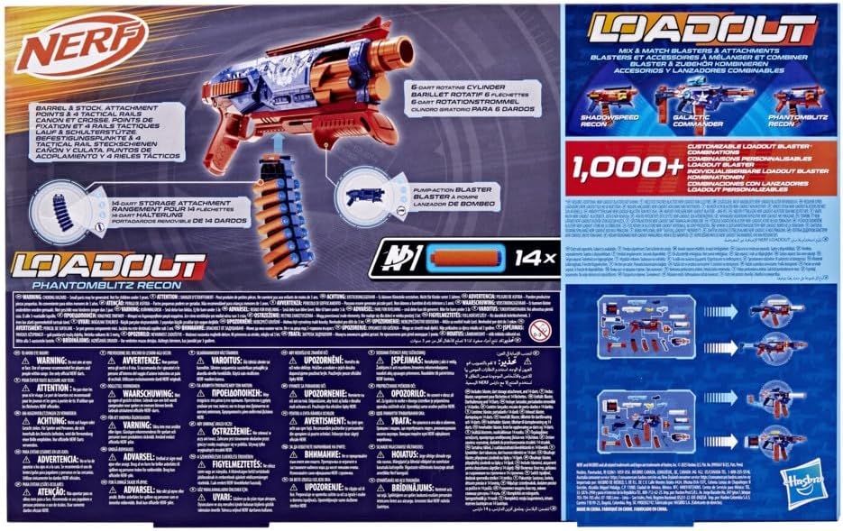 Hasbro Nerf Loadout Phantom Blitz Recon Blaster Blaster Phantom Blitz Recone, Dart Storage Accessories, Rotation 6 Darts, 14 Darts N14 Darts, Toys and Gifts for Kids