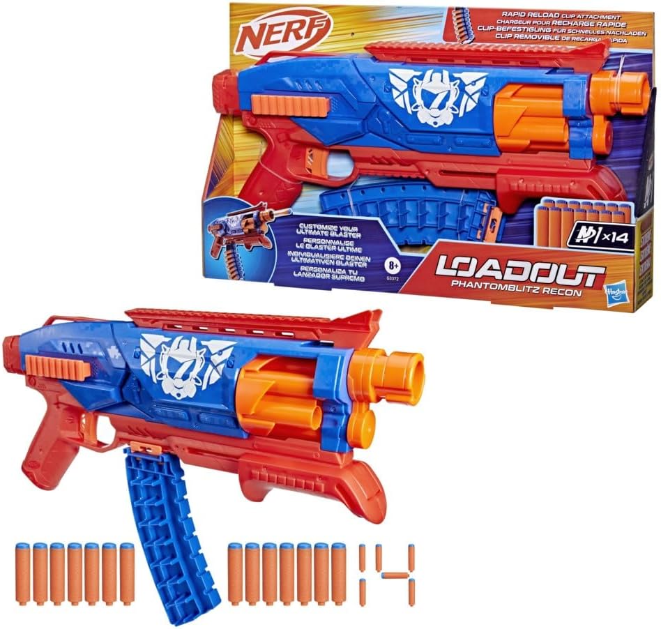 Hasbro Nerf Loadout Phantom Blitz Recon Blaster Blaster Phantom Blitz Recone, Dart Storage Accessories, Rotation 6 Darts, 14 Darts N14 Darts, Toys and Gifts for Kids