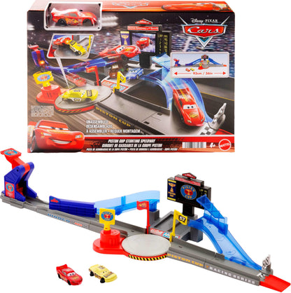 Mattel Disney and Pixar Cars Playset & Toy Car, Tongue-Out Lightning McQueen & Crushed Car, Piston Cup Stunting Speedway Track Set Includes, JHL42