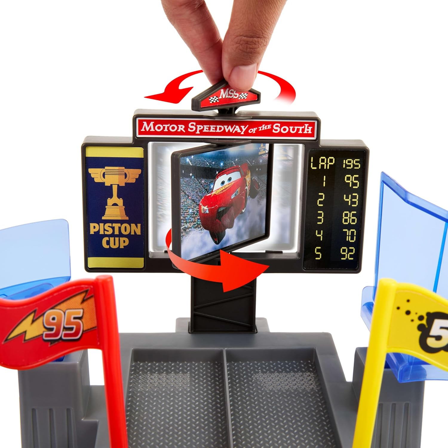 Mattel Disney and Pixar Cars Playset & Toy Car, Tongue-Out Lightning McQueen & Crushed Car, Piston Cup Stunting Speedway Track Set Includes, JHL42