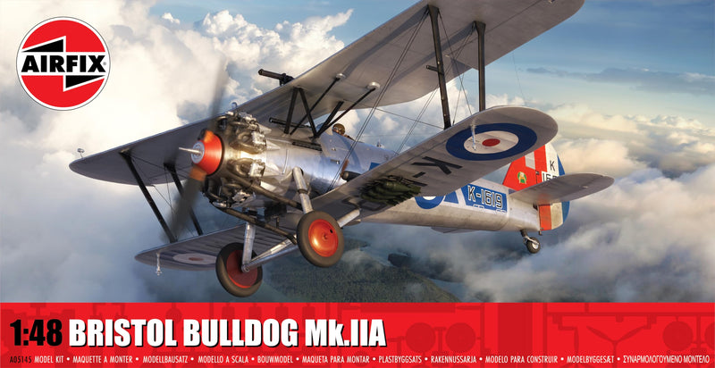 Airfix A05145 Bristol Bulldog Mk.IIA Military Aircraft Plastic Kit for Adults and Children Set Includes 3 different schemes Decals - 1:48 Scale Model Plane
