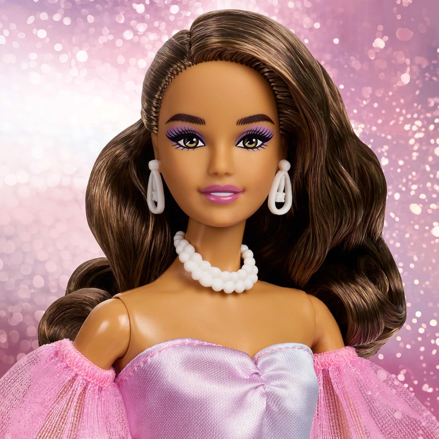 Barbie Signature Birthday Wishes Fashion Doll with Brown Hair in Dress with Pastel Rainbow Effect, Collectible Toy with Giftable Packaging, JJX78