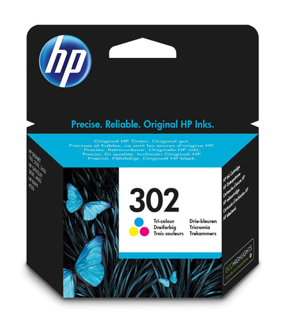 HP 302 F6U65AE, Cartucho de Tinta Original Tricolor, Compatible con impresoras de inyección de tinta HP DeskJet 1110,2130,3630; ENVY 4520; OfficeJet 3830,4650,5220,5230