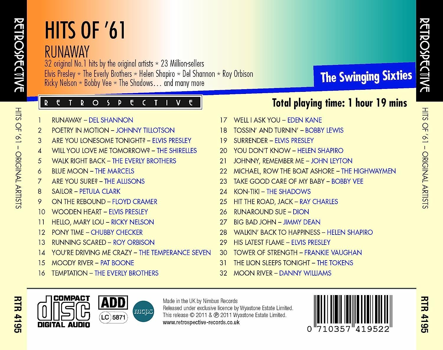 Runaway Hits of '61: 32 Original No. 1 Hits By the Original Artists