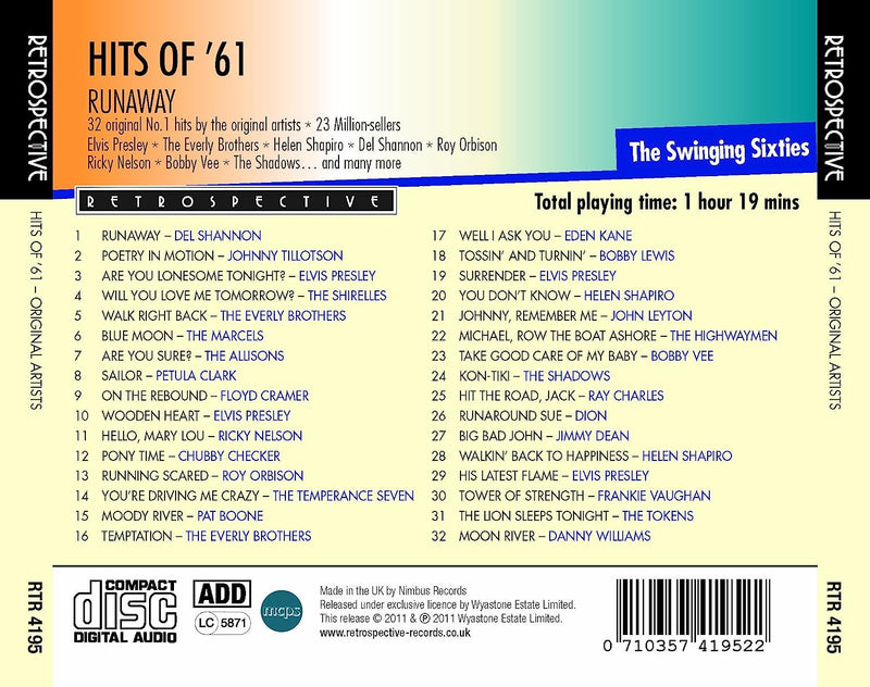 Runaway Hits of '61: 32 Original No. 1 Hits By the Original Artists