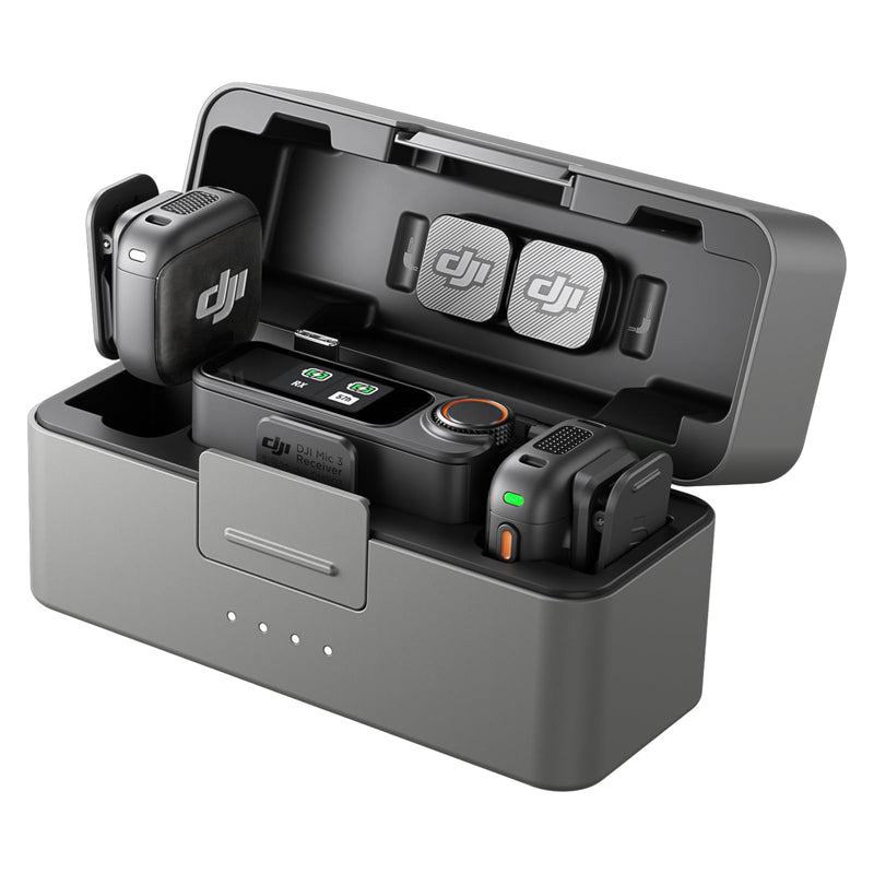 DJI Mic 3 (2 TX + 1 RX + Charging Case), Wireless Microphone for iPhone/Camera/Android, Ultralight, Adaptive Gain Control for Balanced Volume, Dual Band Anti-Interference, 28hrs Use, Vlog