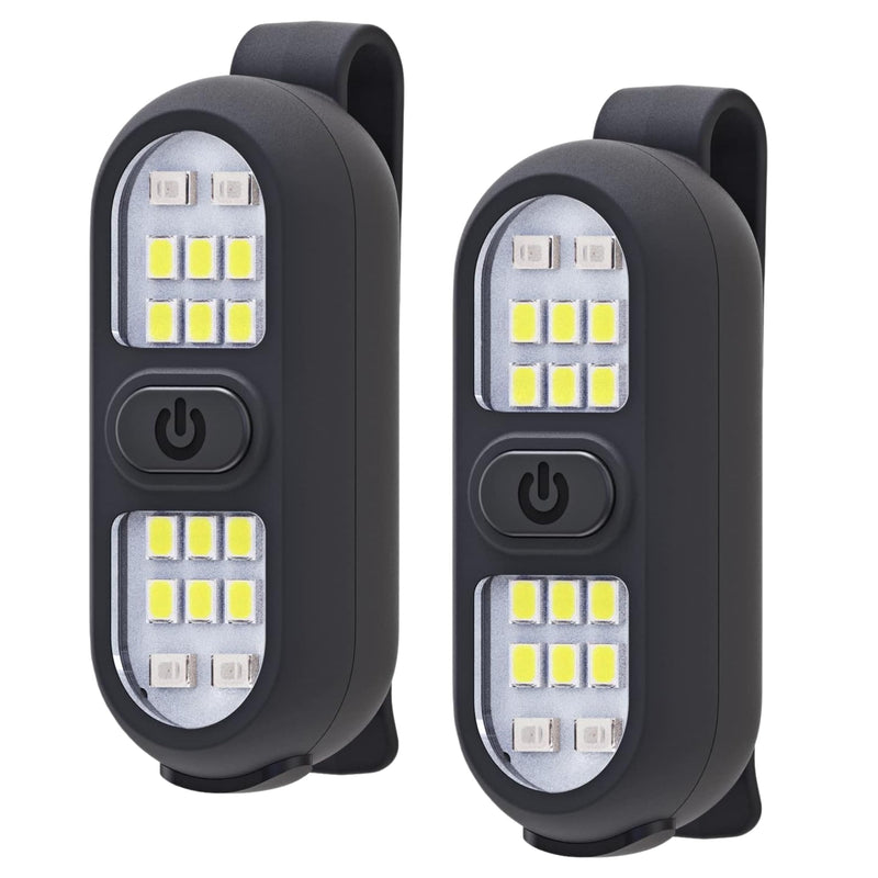 LED Clip-On Lights Set of 2, Rechargeable Waterproof Safety Flashing Light for Running, Cycling, Hiking, Walking, Camping, Night Outdoor Hands Free, Black