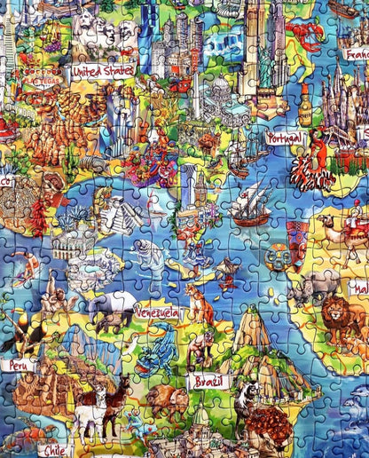 Gibsons Wonderful World 1000 Piece Jigsaw Puzzle for Adults – Illustrated Map of Planet Earth by Maria Rabinky – Colourful World Landmarks Design – Premium Sustainable Puzzle Made in the UK/EU
