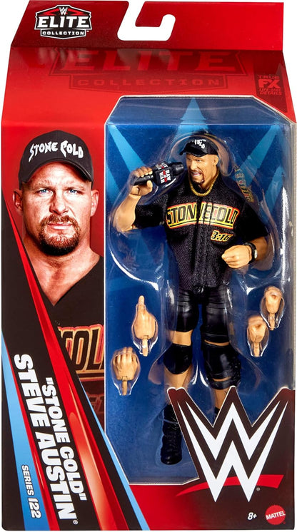 Mattel WWE Elite Action Figure & Accessories, Series #122 Set, 6-inch Collectible “Stone Cold” Steve Austin with 25 Articulation Points & Swappable Hands, JHT52
