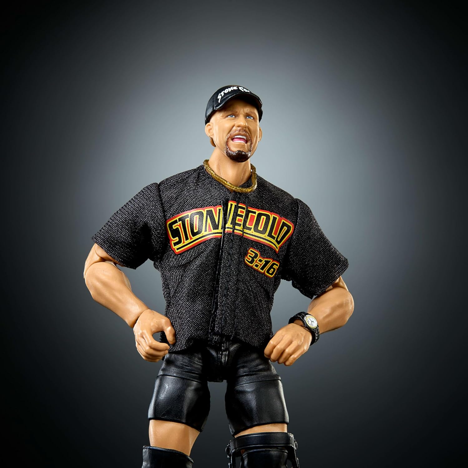 Mattel WWE Elite Action Figure & Accessories, Series #122 Set, 6-inch Collectible “Stone Cold” Steve Austin with 25 Articulation Points & Swappable Hands, JHT52
