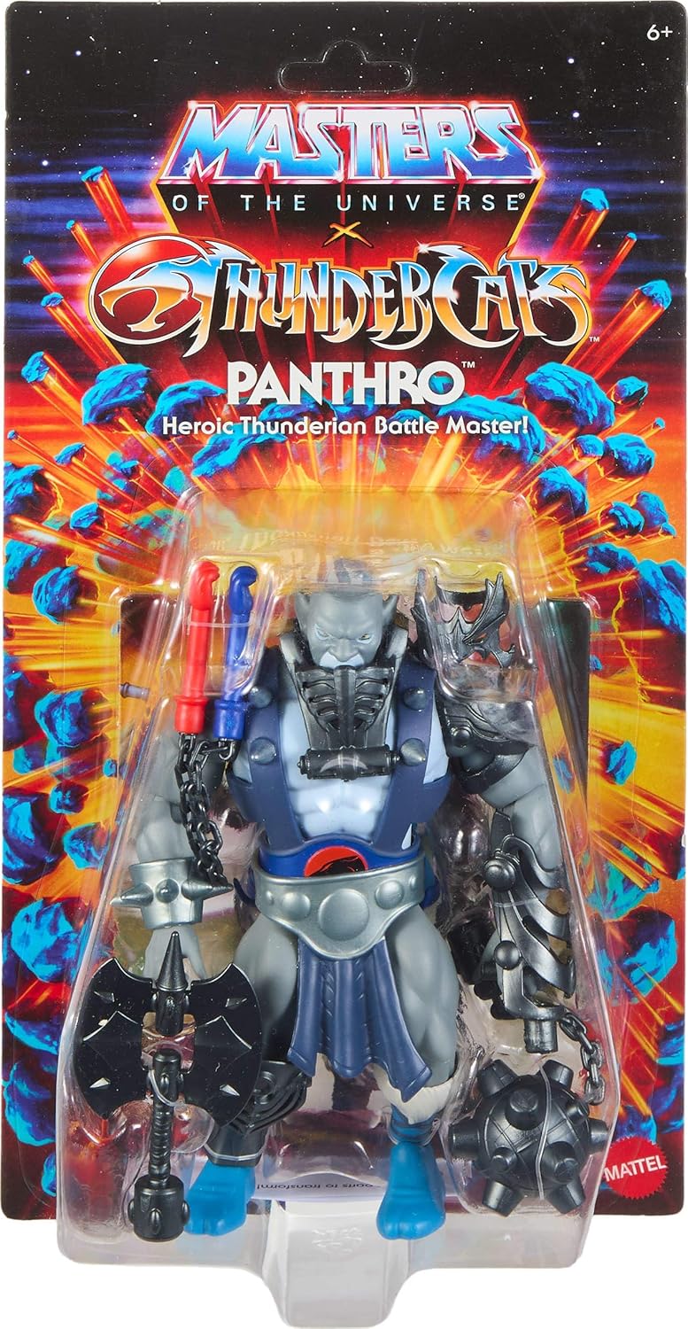 Masters of the Universe Origins & ThunderCats 5.5 Inch Posable Action Figure Panthro, 1980s Crossover Toy, Removable Armor, Mace, Axe & Collector Card, JMJ20