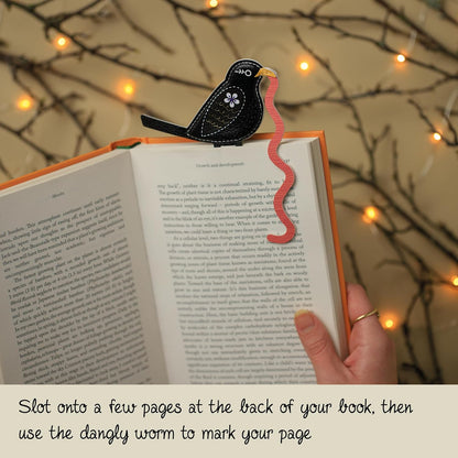 IF Early Bird Catches The Bookworm Bookmark, Faux Leather Bird Clip to Mark Your Page. for Book Lovers and Bird Lovers - Blackbird