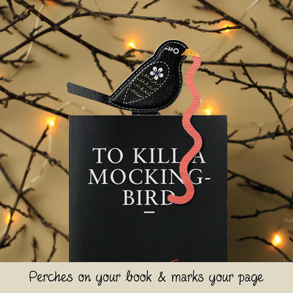 IF Early Bird Catches The Bookworm Bookmark, Faux Leather Bird Clip to Mark Your Page. for Book Lovers and Bird Lovers - Blackbird