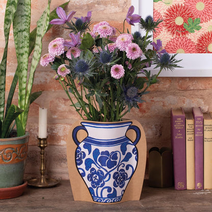 IF Decorative Vase Sleeve - Home decor - upcycle plastic bottles by covering them. Double sided cardboard cover - two vase designs per pack - Blue & White Floral