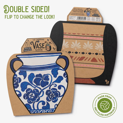 IF Decorative Vase Sleeve - Home decor - upcycle plastic bottles by covering them. Double sided cardboard cover - two vase designs per pack - Blue & White Floral