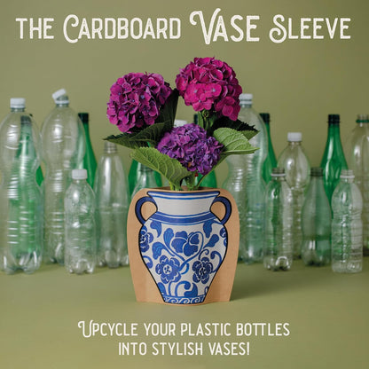 IF Decorative Vase Sleeve - Home decor - upcycle plastic bottles by covering them. Double sided cardboard cover - two vase designs per pack - Blue & White Floral
