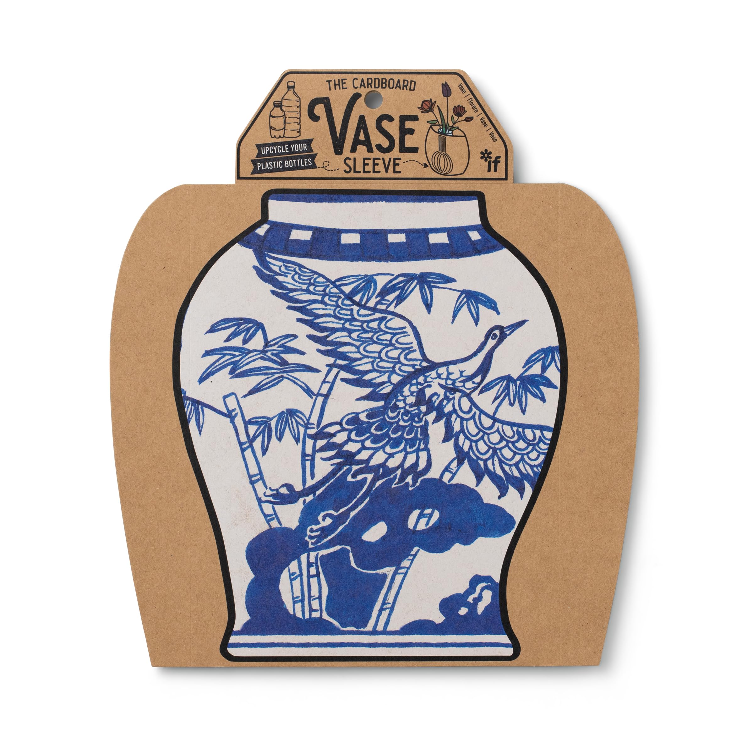 IF Decorative Vase Sleeve - Home decor - upcycle plastic bottles by covering them. Double sided cardboard cover - two vase designs per pack - Blue & White Oriental
