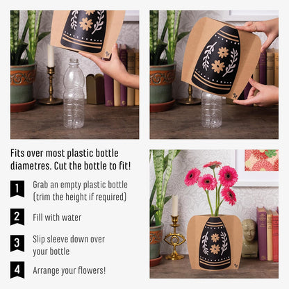 IF Decorative Vase Sleeve - Home decor - upcycle plastic bottles by covering them. Double sided cardboard cover - two vase designs per pack - Blue & White Oriental