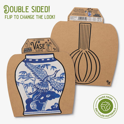 IF Decorative Vase Sleeve - Home decor - upcycle plastic bottles by covering them. Double sided cardboard cover - two vase designs per pack - Blue & White Oriental