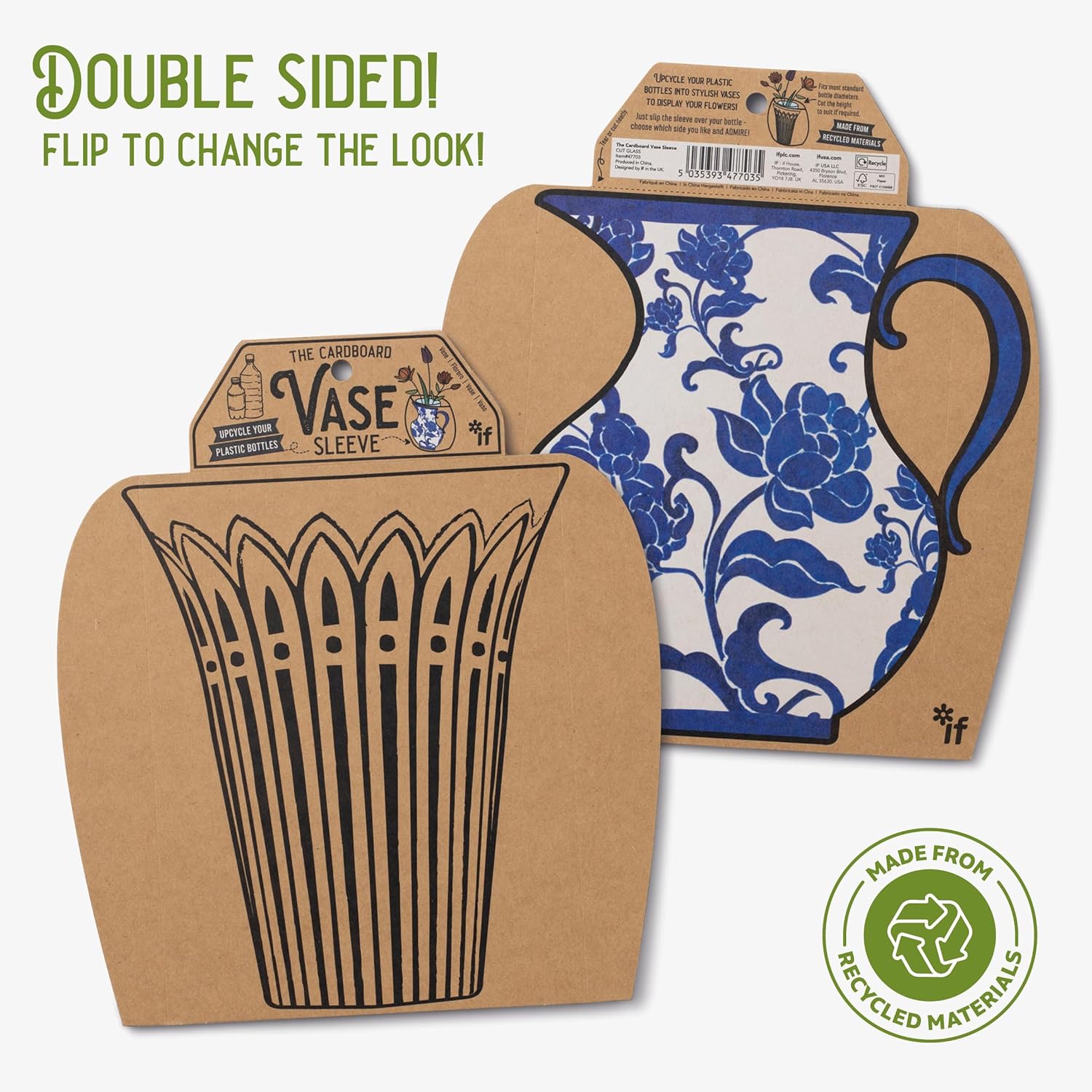 IF Decorative Vase Sleeve - Home decor - upcycle plastic bottles by covering them. Double sided cardboard cover - two vase designs per pack - Cut Glass